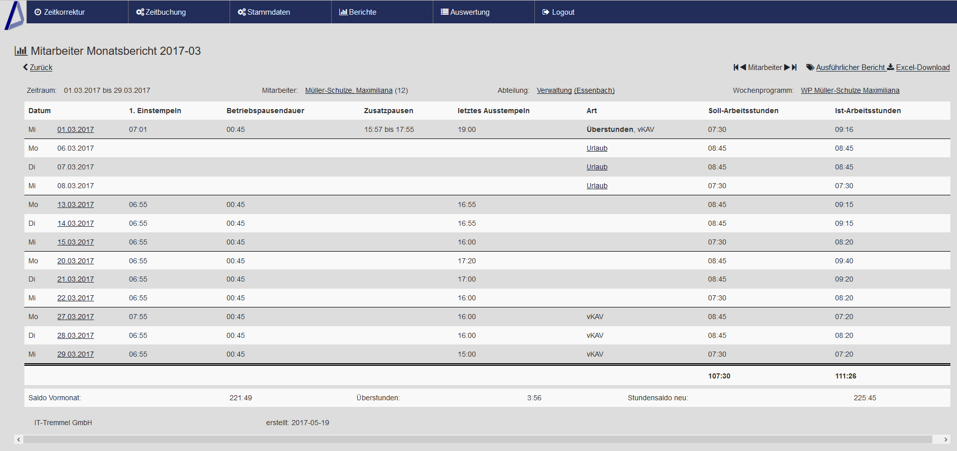 Monthly report screenshot